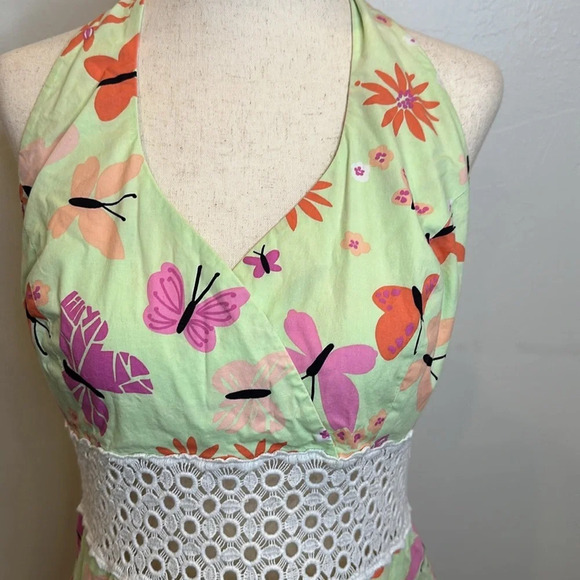 VINTAGE LILLY PULITZER CABANA HALTER LACE INSET BUTTERFLY TOP - Picture 4 of 8